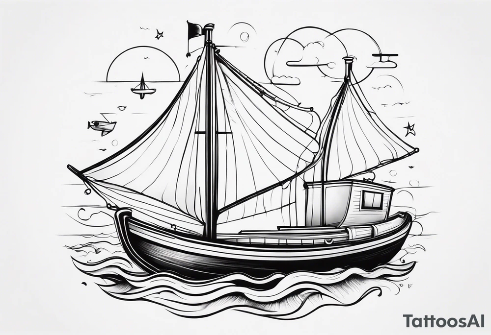 Tubarões, polvo e barcos no braço tattoo idea