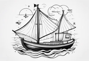 Tubarões, polvo e barcos no braço tattoo idea