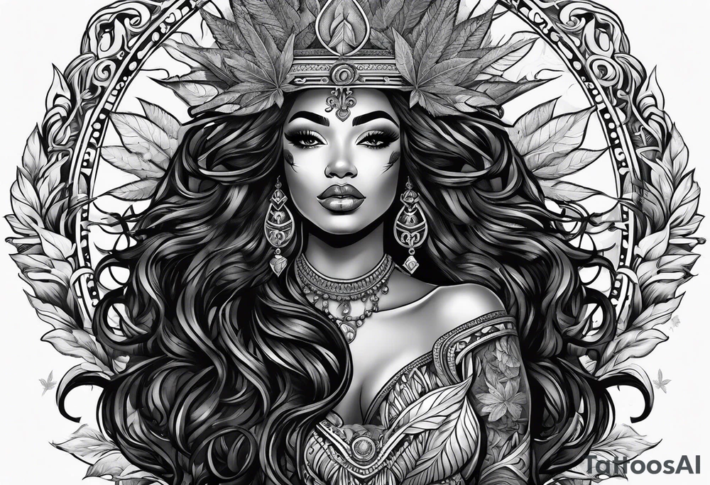 Black Goddess of marijuana tattoo idea