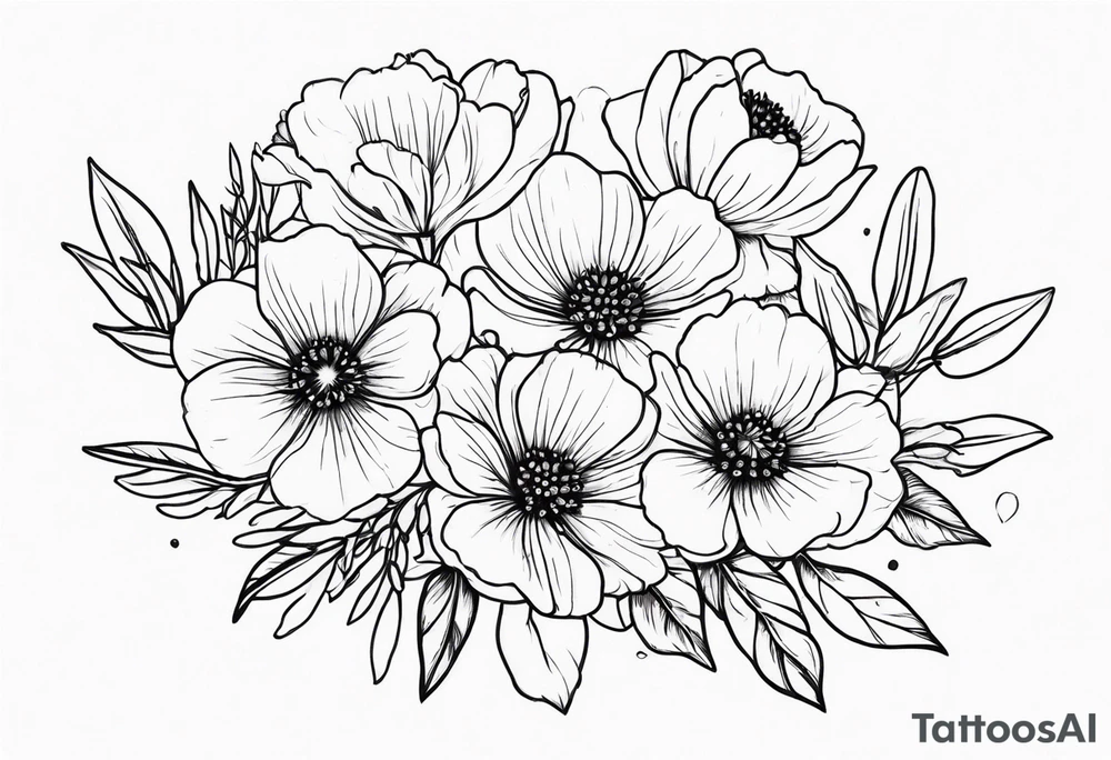 Small birth flower bouquet with no leaves tattoo idea