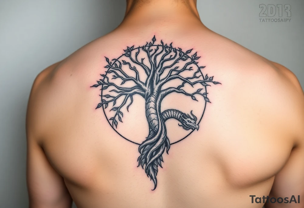 tree of life with a dragon encircling it. tattoo idea