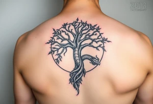 tree of life with a dragon encircling it. tattoo idea