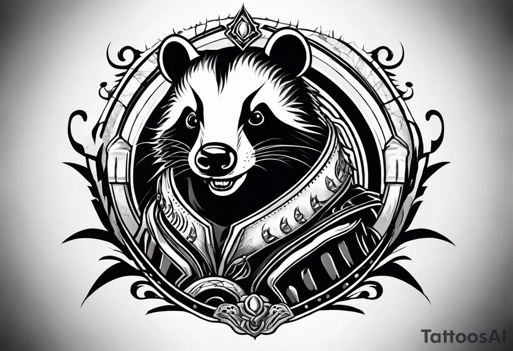 Draw me badger with aggressive full body, killer face with cute smile, very long nails and he attacks like a Turkish gladiator to enemy and also he has very deadly looking. The only weapon is his braveness he fights with his nails. tattoo idea