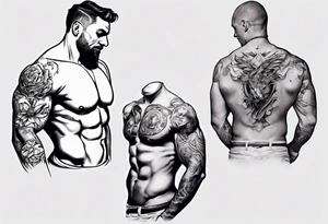 a chest tattoo starting at the left pec going onto the shoulder and bicep. tattoo idea