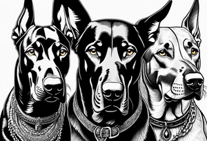 3 very angry Dobermans with fangs tattoo idea