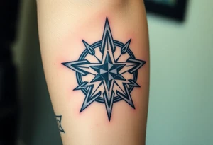 A ninja star infused with the northern star with a beam of light coming out of the star tattoo idea