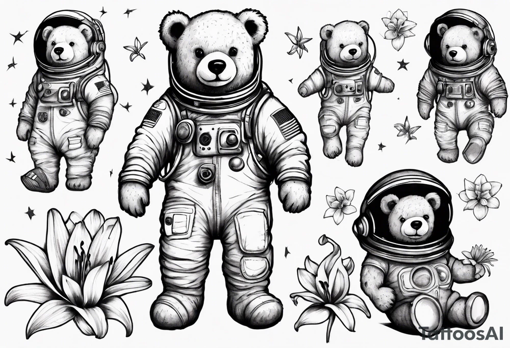 Teddy bear astronaut Lily tattoo idea