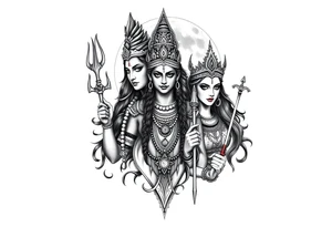 Lord Shiva, Godess Kali, Godess Lilith Together with the moon in the background tattoo idea