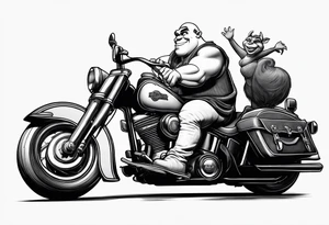 Shrek wearing leather riding a Harley Davidson tattoo idea