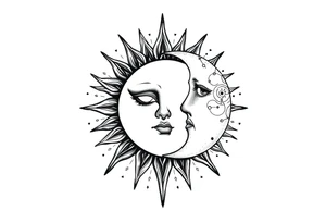 celestial sun and moon embrace with constellation patterns tattoo idea