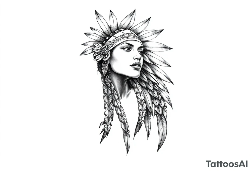 Female Native American side pose tattoo idea