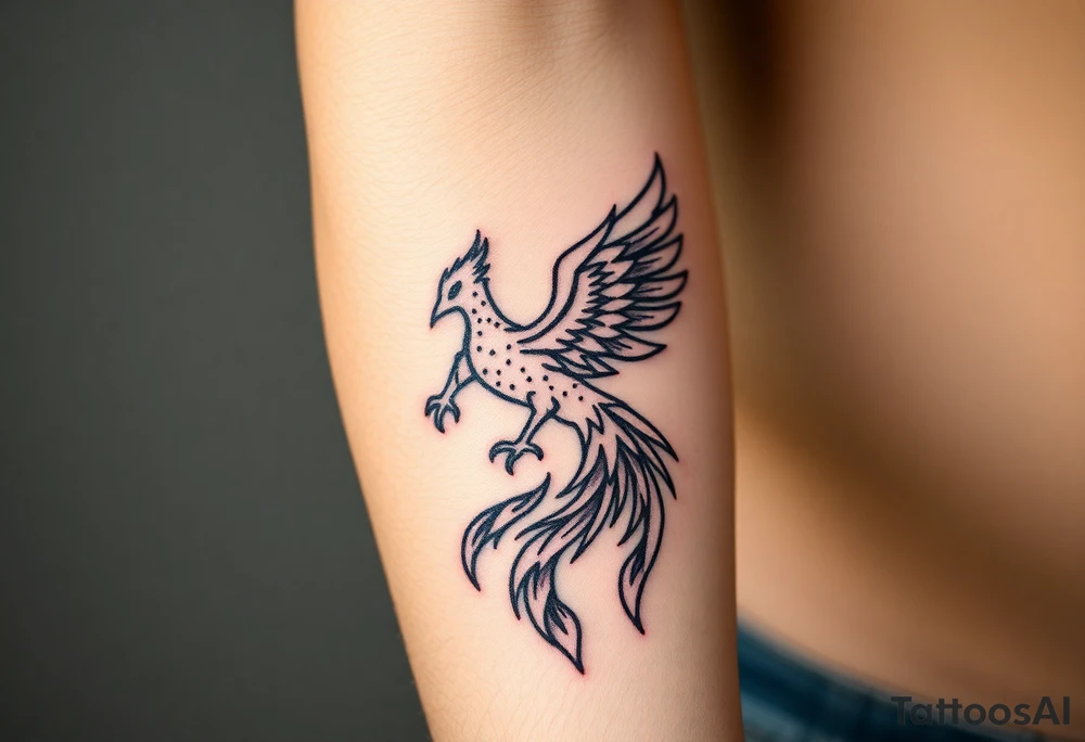 magnificent phoenix rising from golden flames with trailing embers tattoo idea