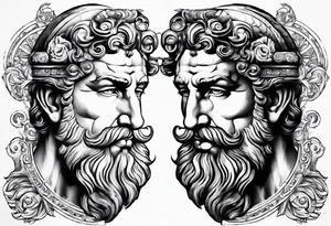 Design Roman god Janus with two faces and in full length. tattoo idea