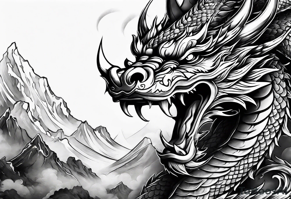 dragon mask fire tattoo idea