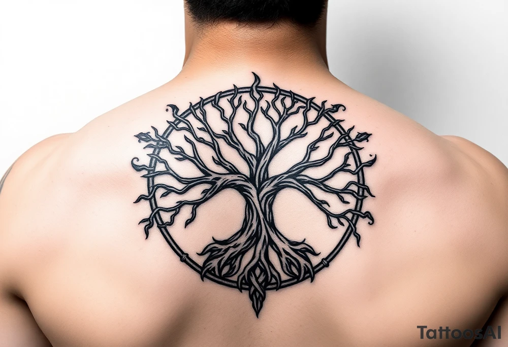 yggadrisl tree of life with circle tattoo idea