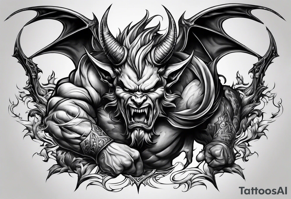 Devil fighting upward tattoo idea