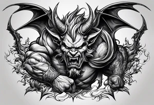 Devil fighting upward tattoo idea