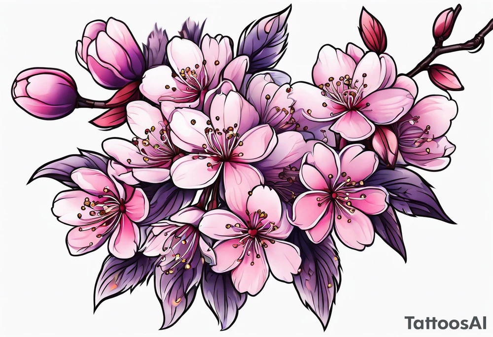 bouquets of cherry blossoms pink and purple tattoo idea