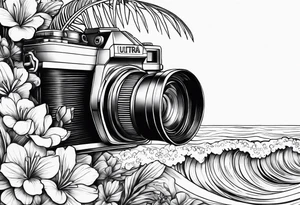 wave,, flower, palm, camera tattoo idea