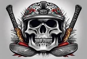 hockey helmet skull with stick and puck tattoo idea