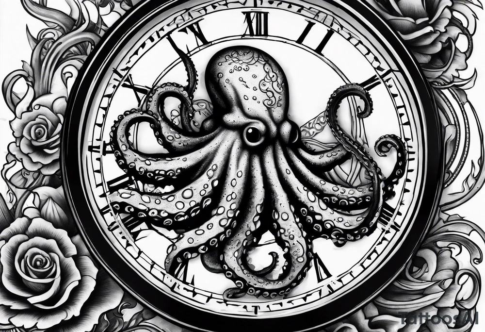 pocket watch being attacked by an aggressive octopus tattoo idea