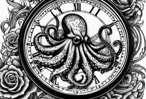 pocket watch being attacked by an aggressive octopus tattoo idea