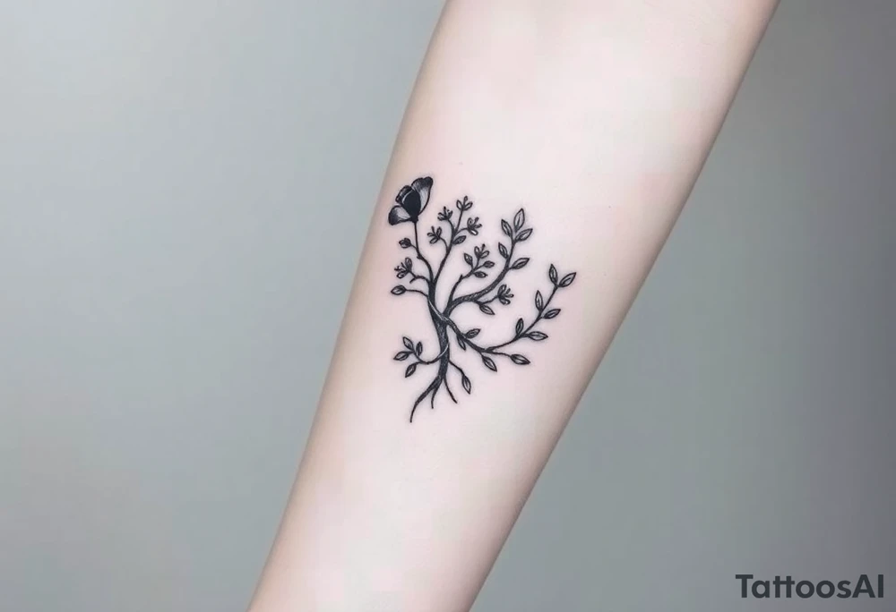 Nature tattoo mixing symbols of italy, Ireland, wales, and london in a linear, narrow for forearm tattoo with small pops of color

Too minimalist. Mix some realistic 

No far off. More realistic with some fantasy... celtic knotting...tree of life, poppy silhouette, laurel, olive branches, daffodils maybe for the four countries..  and othe nature symbols tattoo idea