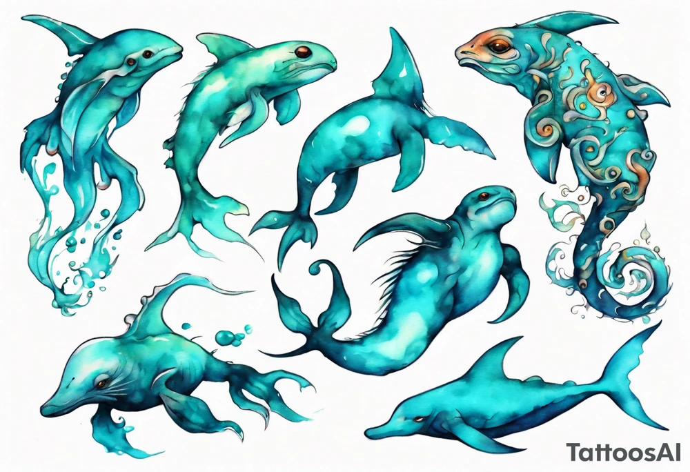 a beautiful turquoise seas creature tattoo idea