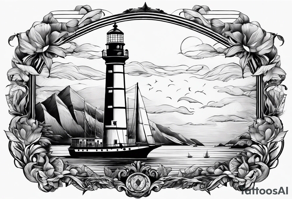 phare maritime dans un bateau a voiles. tattoo idea