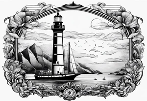 phare maritime dans un bateau a voiles. tattoo idea