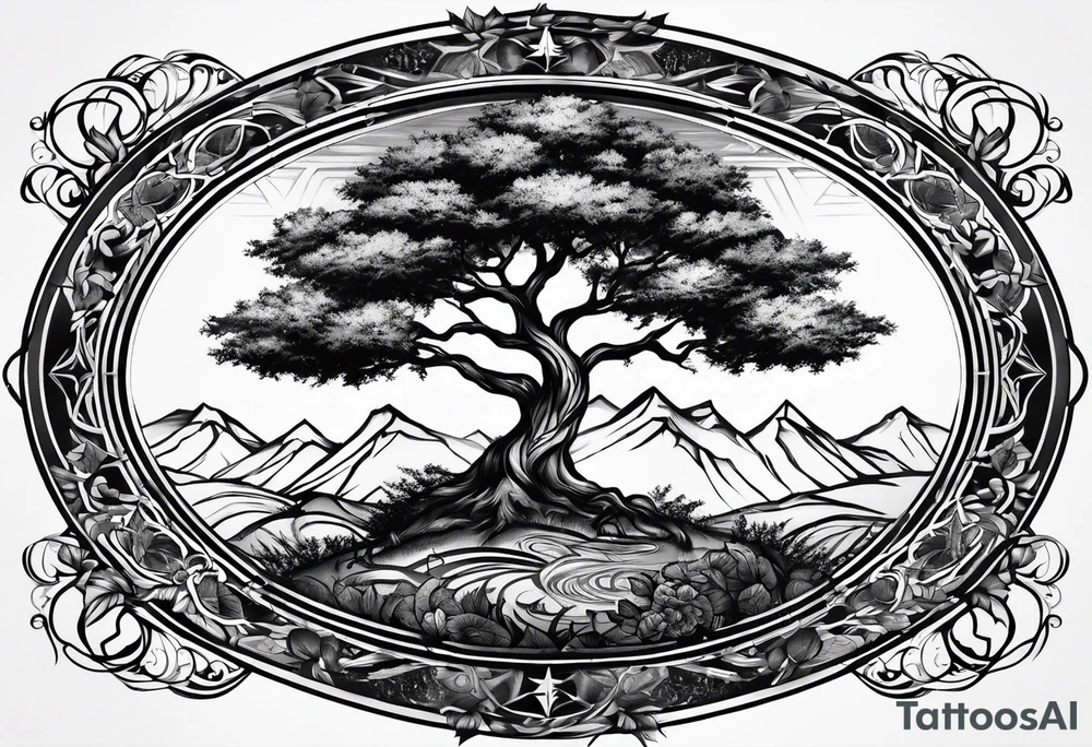 Tree and wind rose tattoo idea