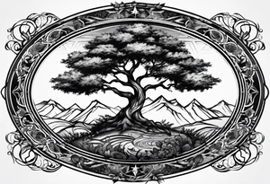 Tree and wind rose tattoo idea