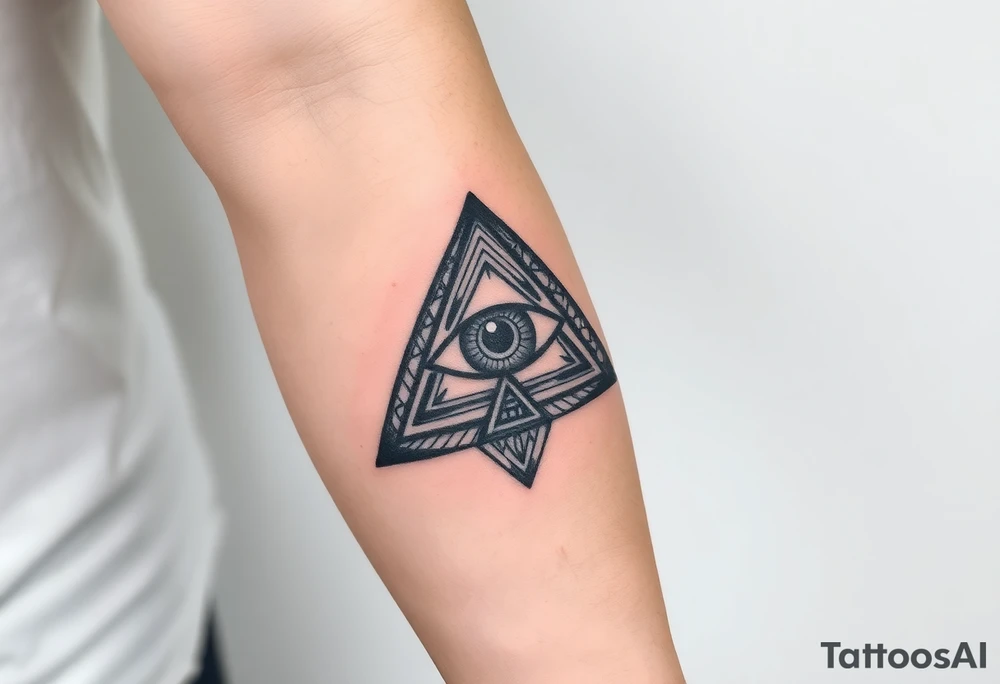 Half sleeve tattoo of the eye of providence inside of a pyramid. tattoo idea