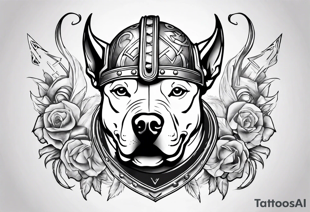 Pit bull with a viking helmet tattoo idea