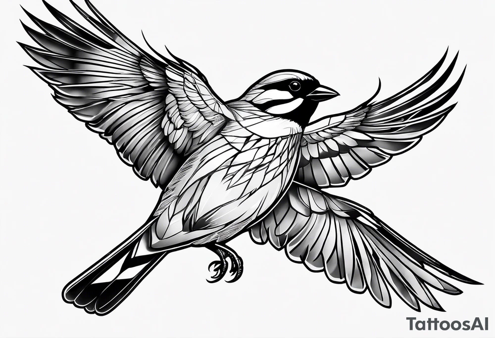Detailed fine line flying
 sparrow tattoo tattoo idea