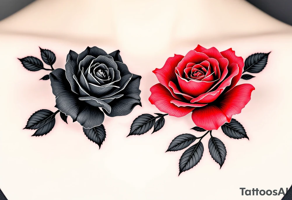 Black and red roses combo, where petals transition from deep black at the edges to red toward the center tattoo idea