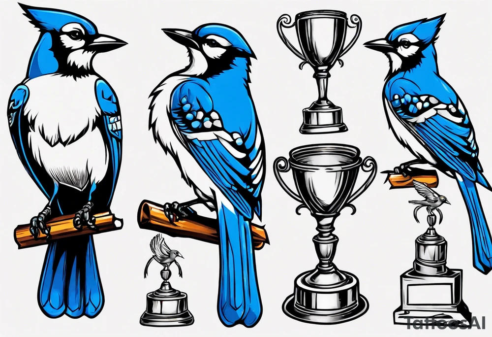 bluejay holding a trophy tattoo idea
