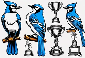 bluejay holding a trophy tattoo idea