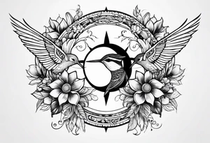 Floral sun and moon with hummingbird tattoo idea