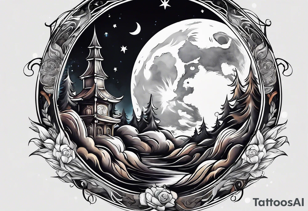 Smoke wrapping around the moon tattoo idea