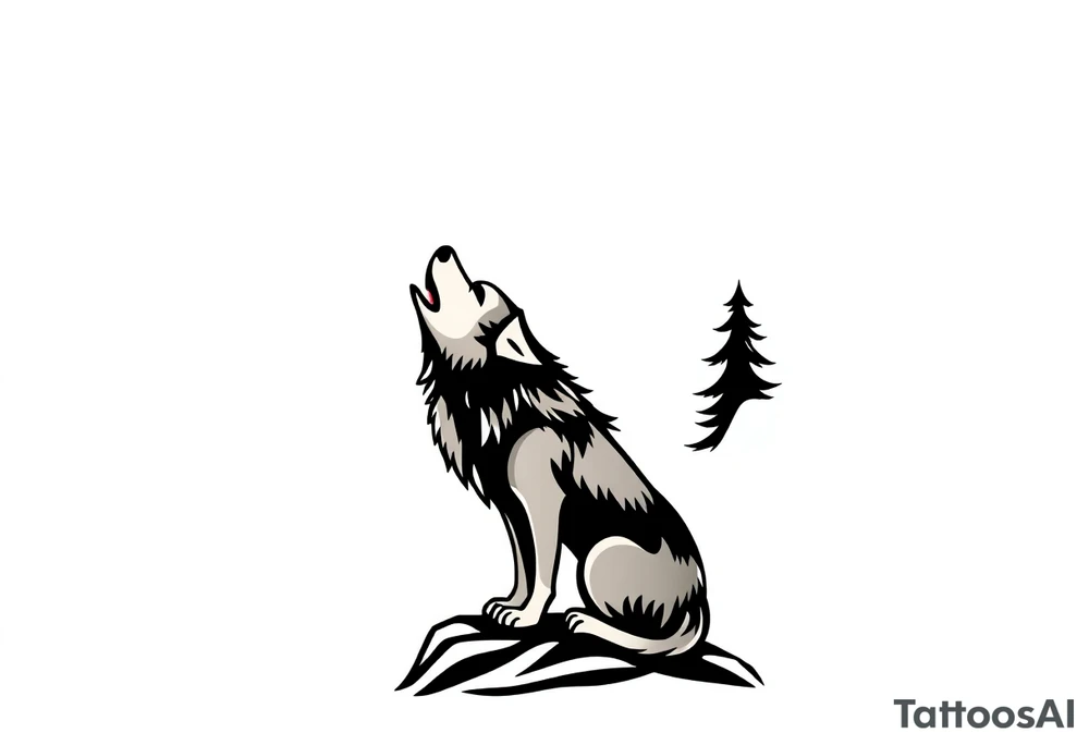 lone wolf howling at full moon with northern lights backdrop tattoo idea