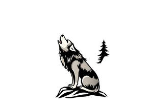 lone wolf howling at full moon with northern lights backdrop tattoo idea