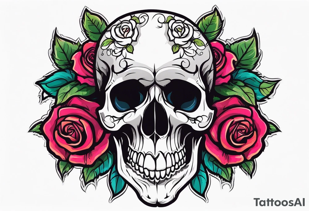 skull and roses tattoo idea