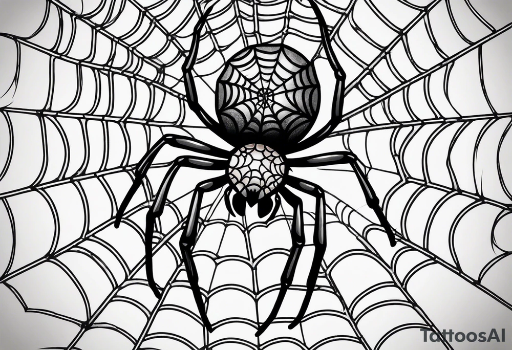 Spider on spider web. No color. American traditional style tattoo idea