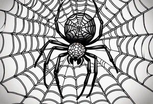 Spider on spider web. No color. American traditional style tattoo idea