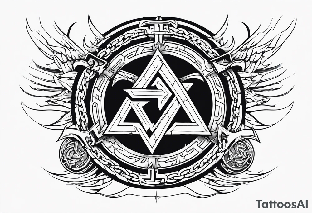 Valhalla round shield axe
Valknut barbed wire chains tattoo idea Valhalla round shield axe
Valknut barbed wire chains tattoo idea