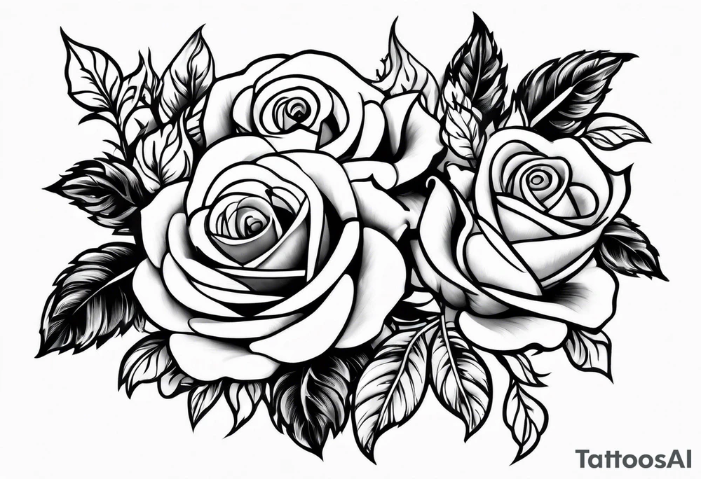 roses and daisies on fire tattoo idea