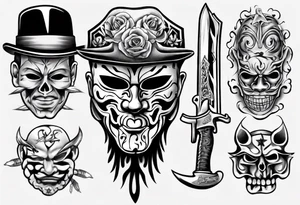 realistic chicano
masks, weapons and gangsters tattoo idea