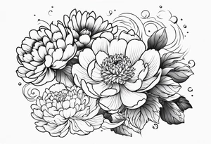 Full sleeve japanese peonies and chrysanthemum in water tattoo idea