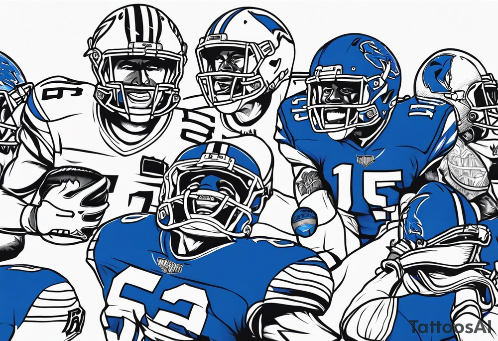 unique blue wildcat attire showing players morphing into jfootball game night tattoo idea